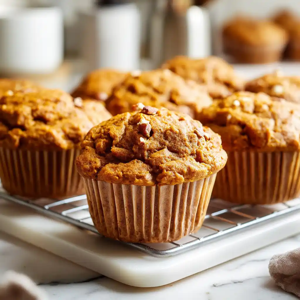3 ingredient pumpkin muffins – freshly baked pumpkin muffins on tray