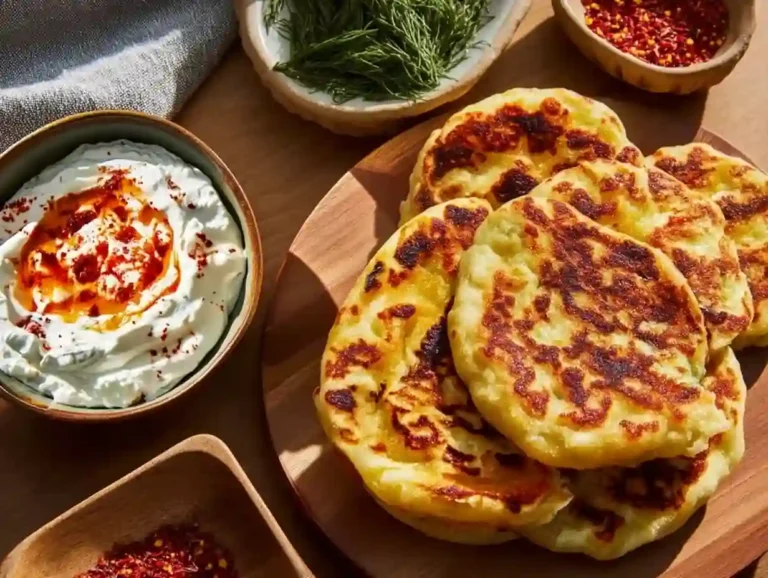 Cottage cheese flatbreads topped with golden-brown chili crisp