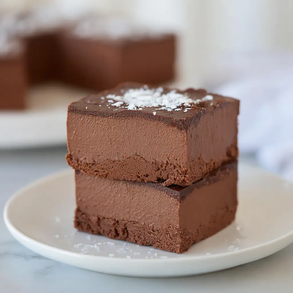 cottage cheese fudge Cottage cheese fudge dessert served on a plate