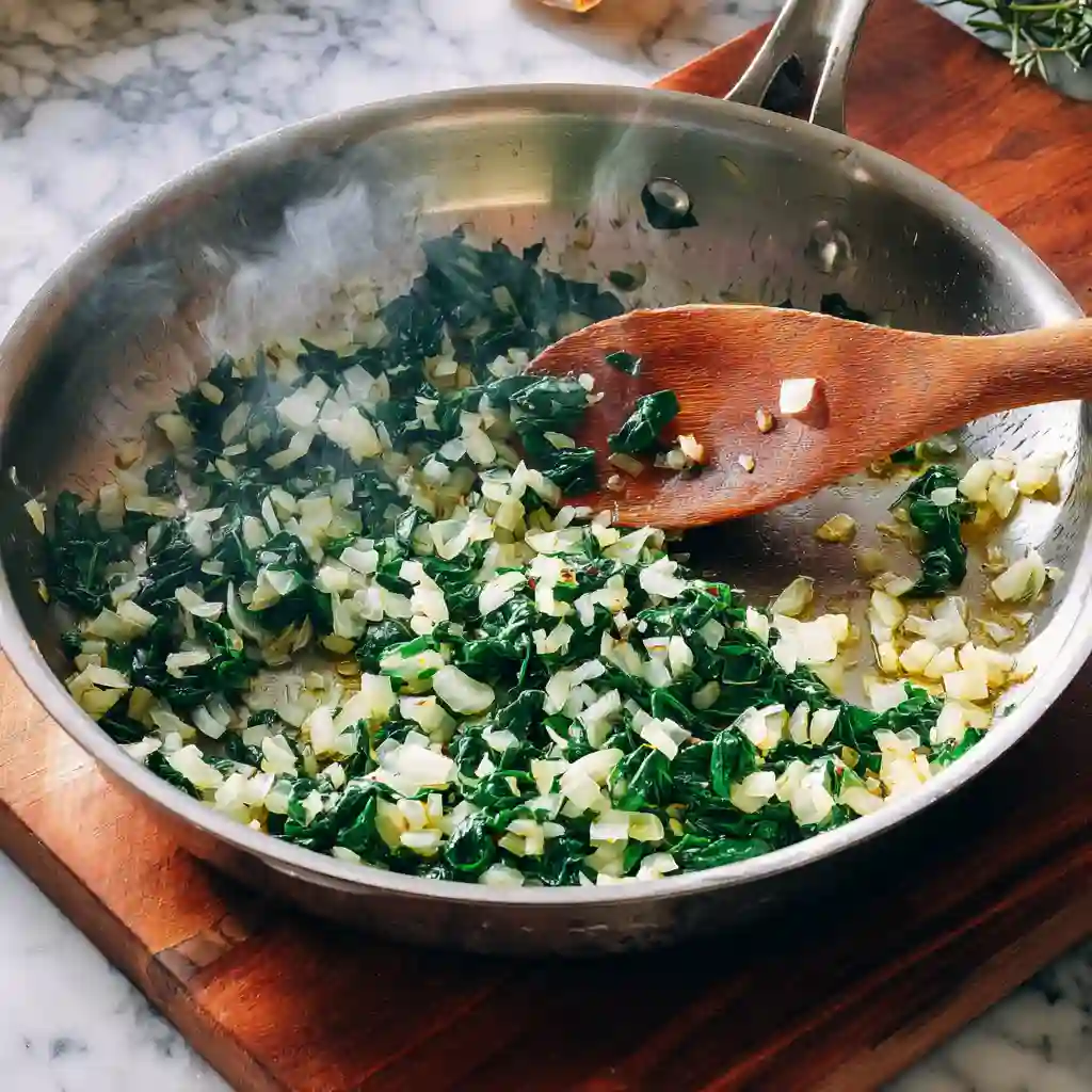 Sautéing onions and spinach