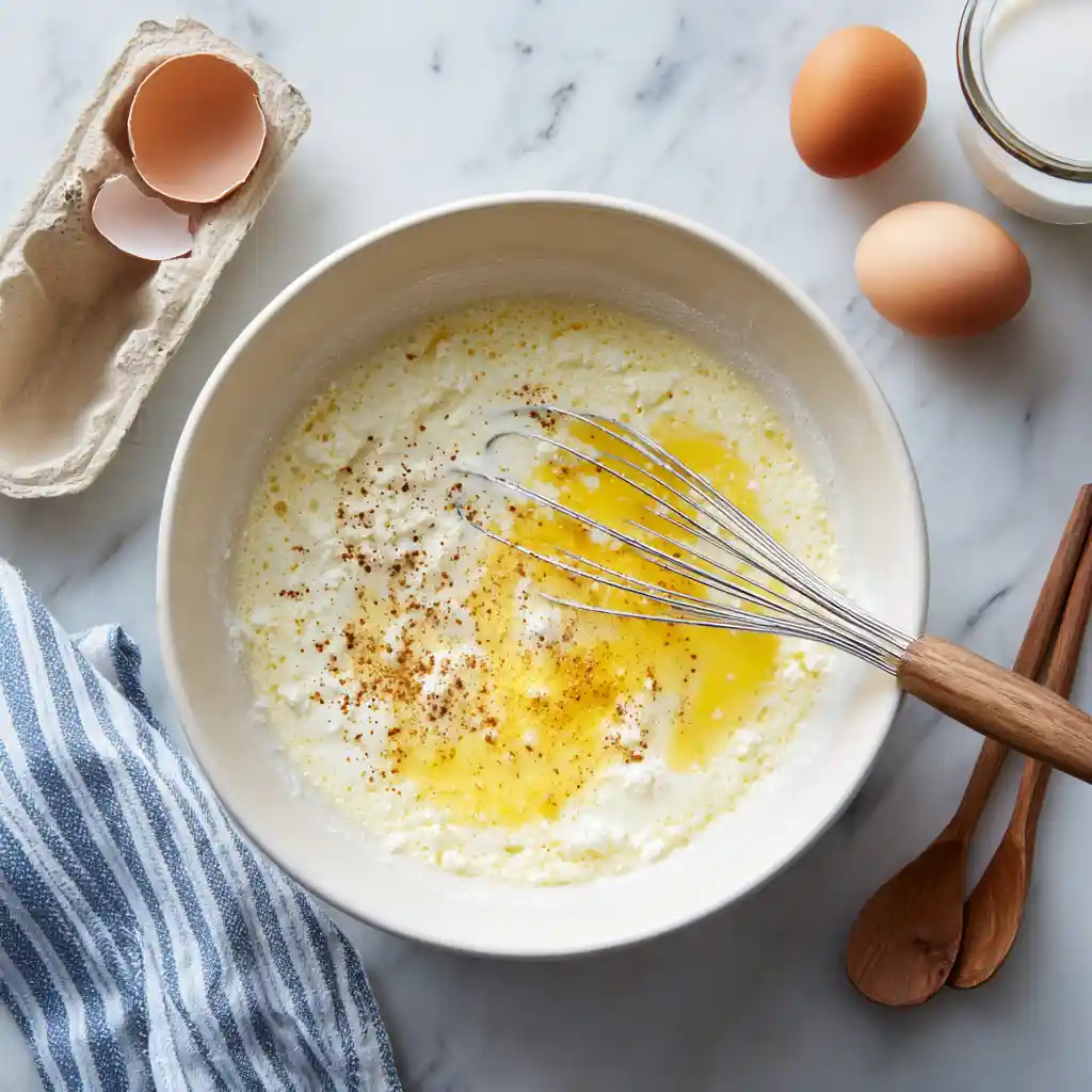Whisking eggs and cheese