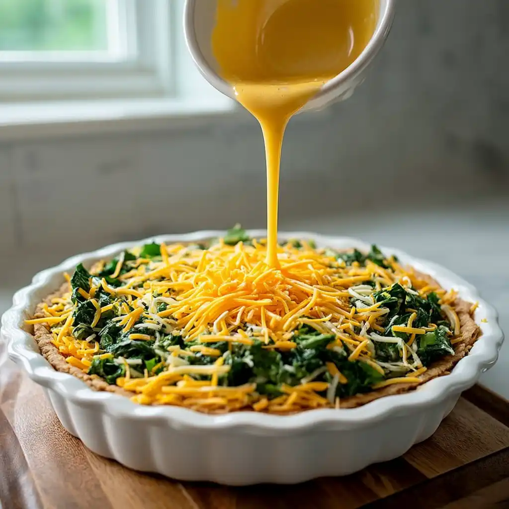 Pouring mixture into pie dish