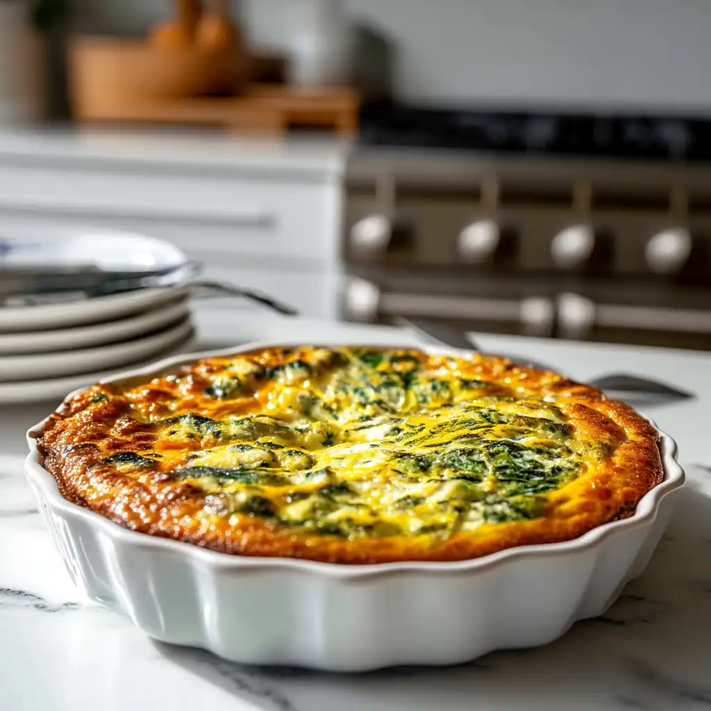 Baked quiche fresh out of oven