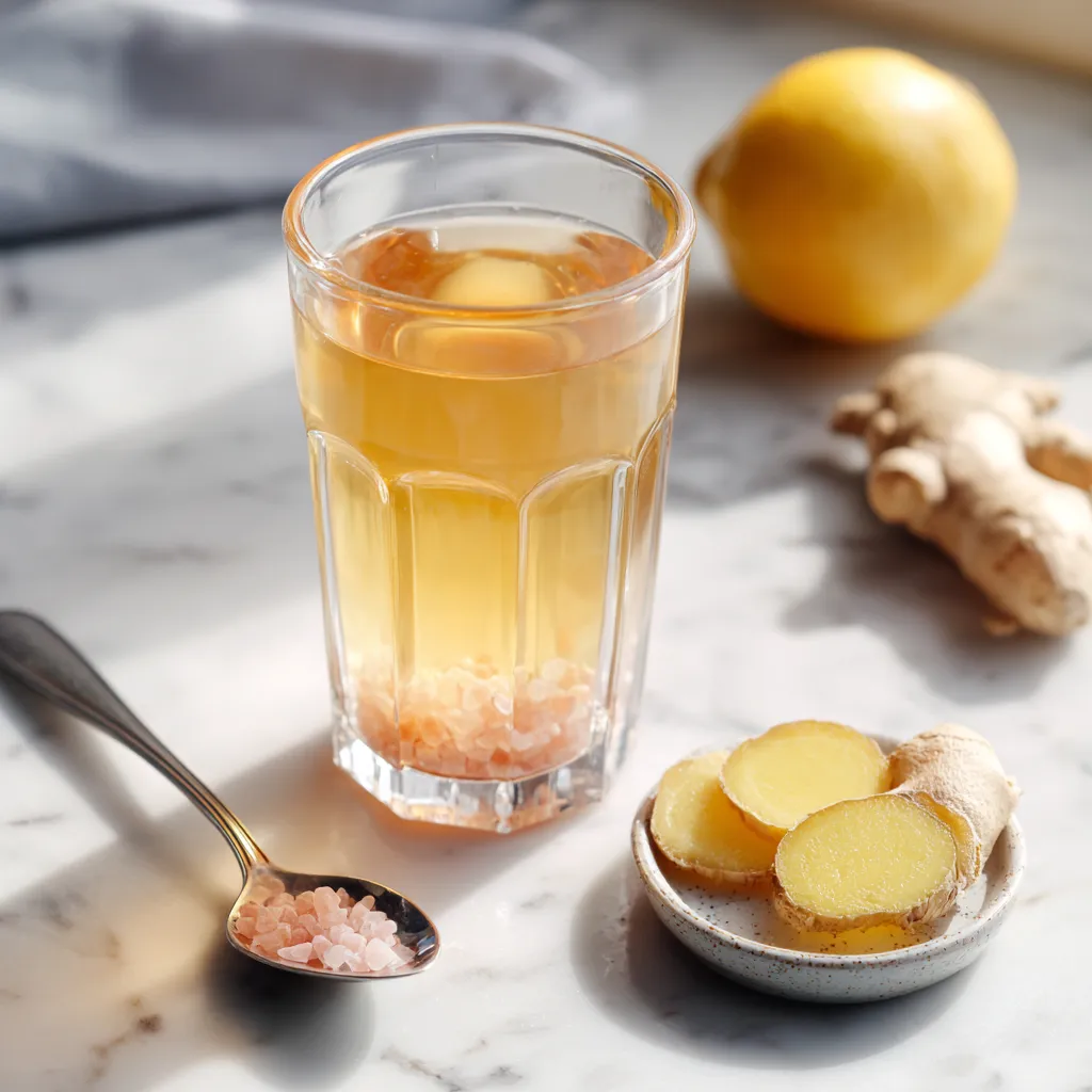 pink salt mounjaro recipe with ginger pieces settled in warm detox drink