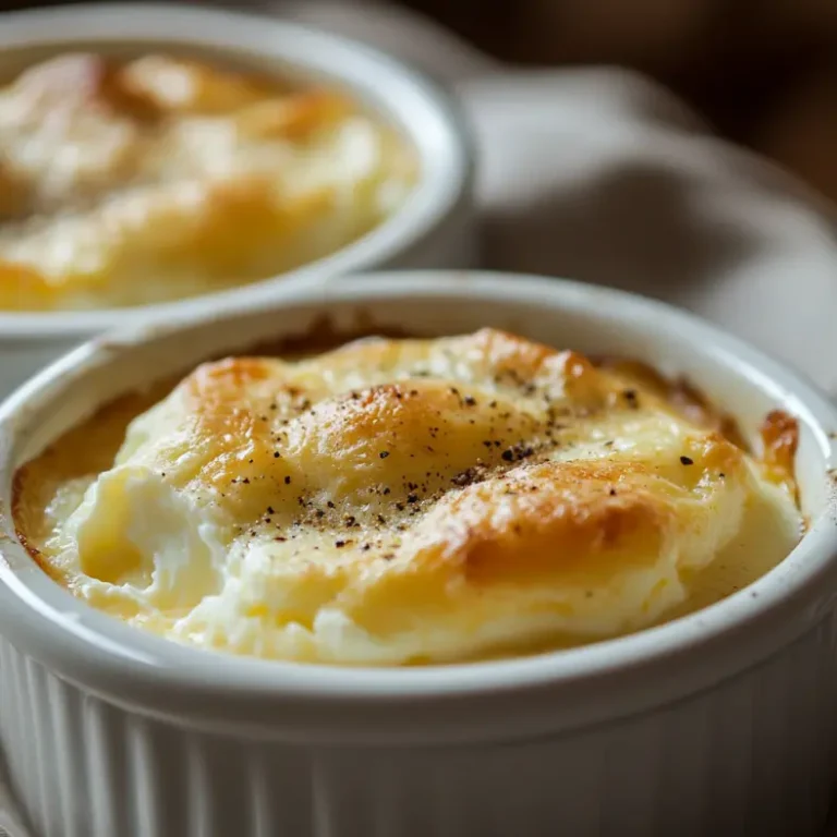 Cottage cheese baked eggs served in ramekins with golden tops and creamy interior