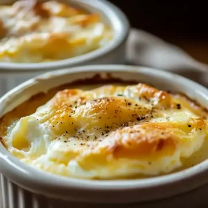 Cottage cheese baked eggs served in ramekins with golden tops and creamy interior