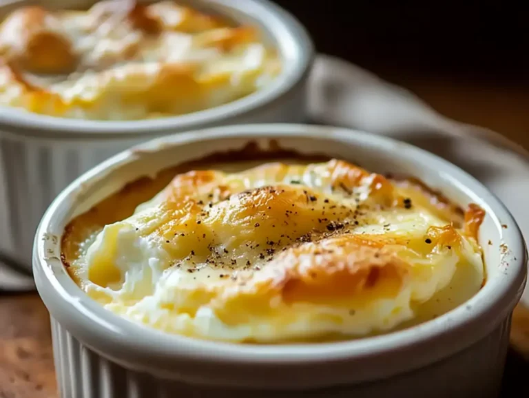 Cottage cheese baked eggs served in ramekins with golden tops and creamy interior