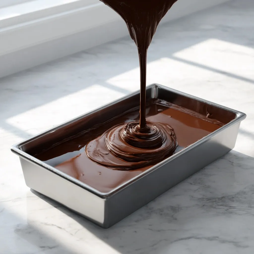 cottage cheese fudge Blended cottage cheese fudge being poured into a pan