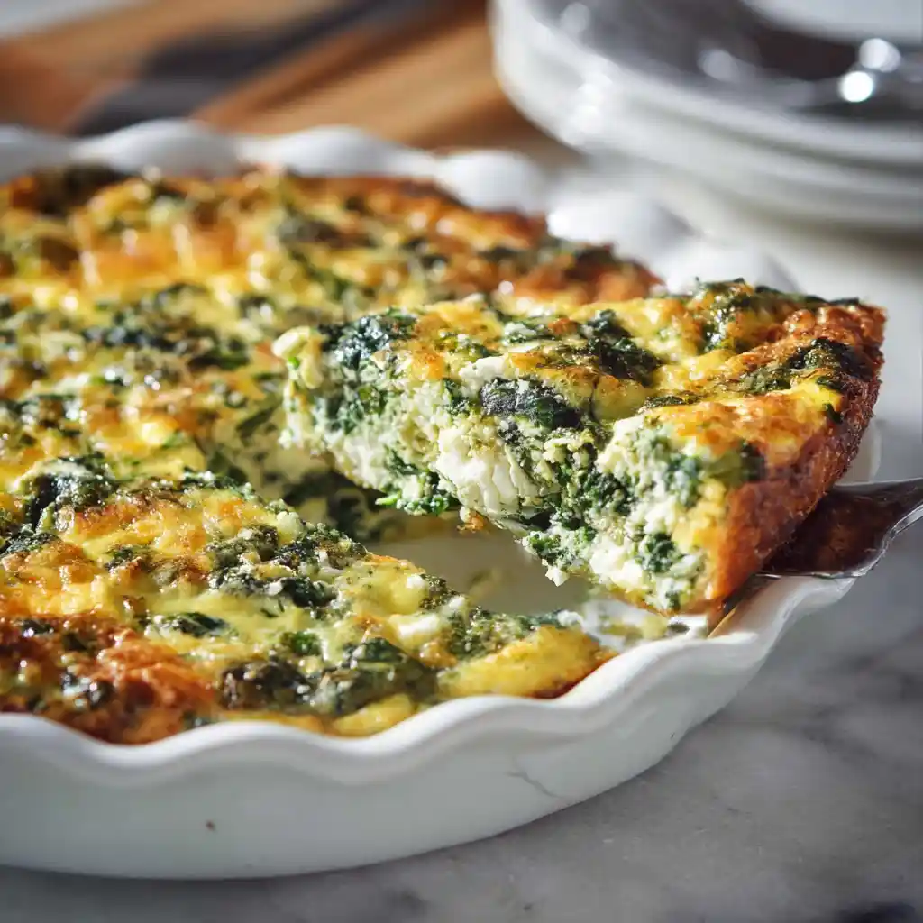 a golden spinach and cottage cheese crustless quiche