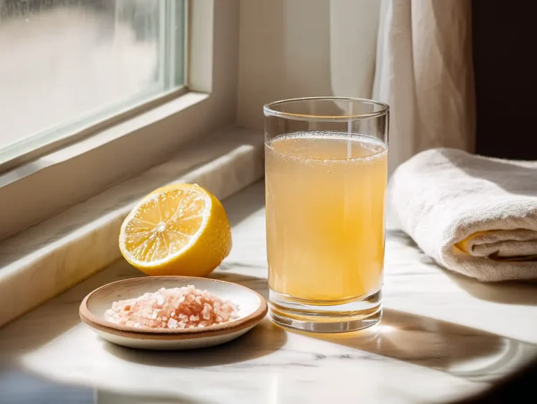 Himalayan pink salt weight loss recipe drink in glass with lemon