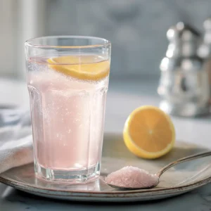 Japanese pink salt recipe detox drink in a clear glass