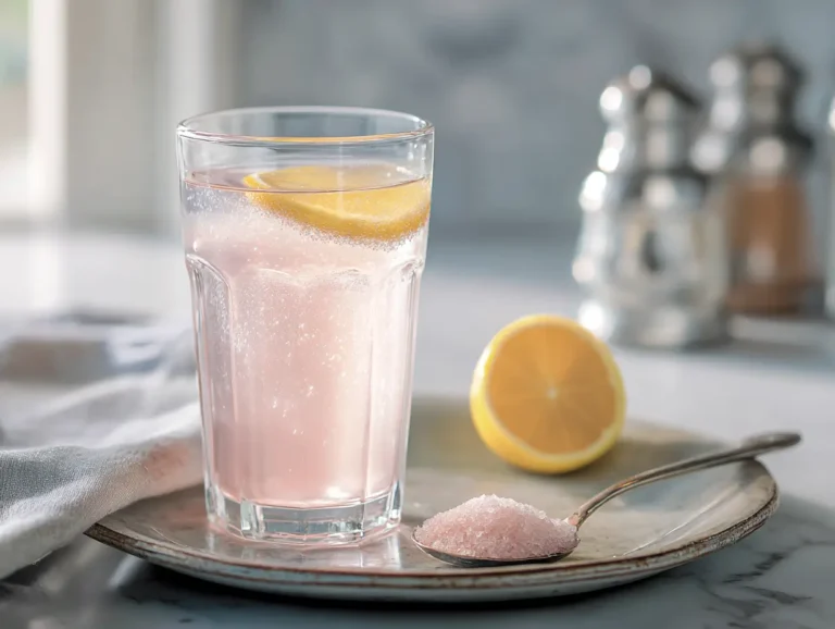 Japanese pink salt recipe detox drink in a clear glass