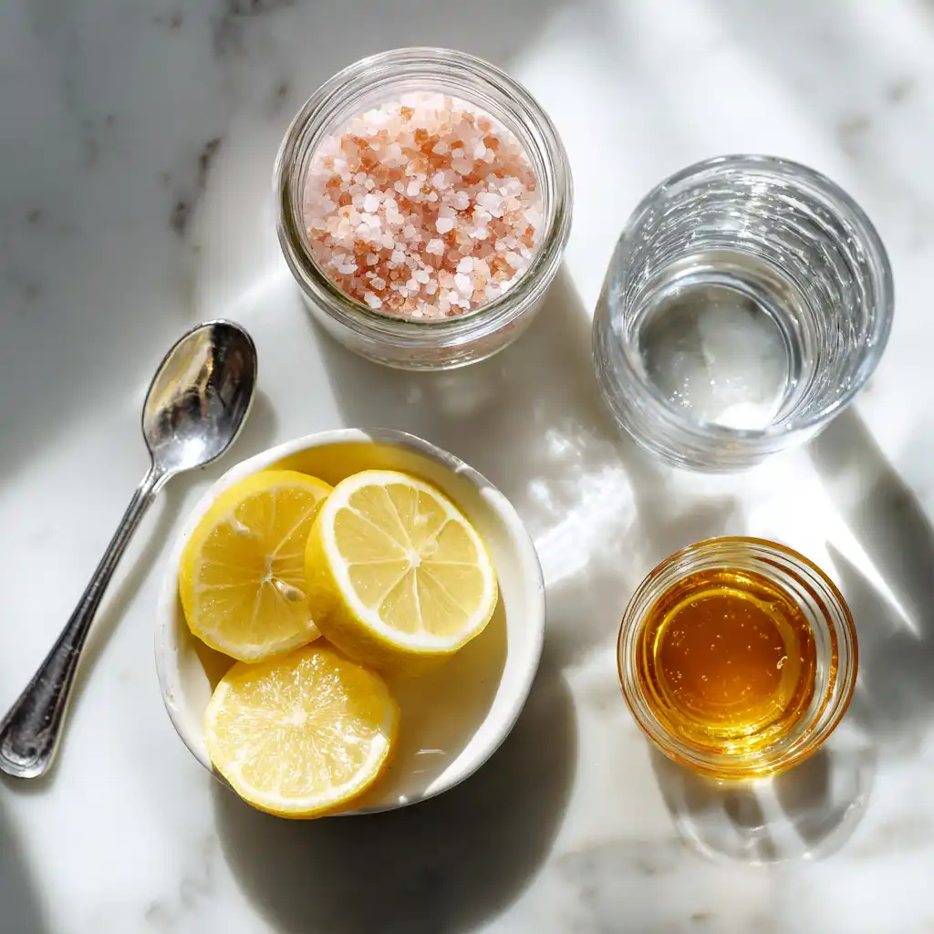 ngredients for japanese pink salt recipe: pink salt, lemon, honey, water