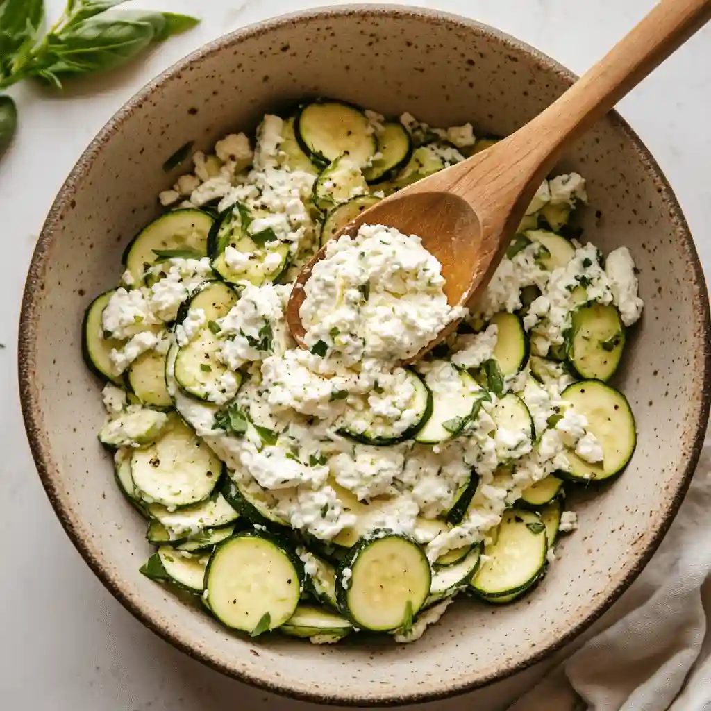 mixing zucchini and cottage cheese flatbread batter
