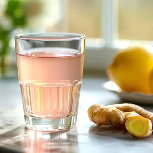 pink salt mounjaro recipe with warm water, spoonful of pink salt, and lemon