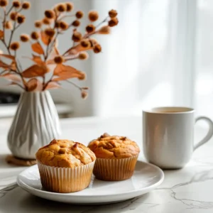 Served protein pumpkin muffins with coffee