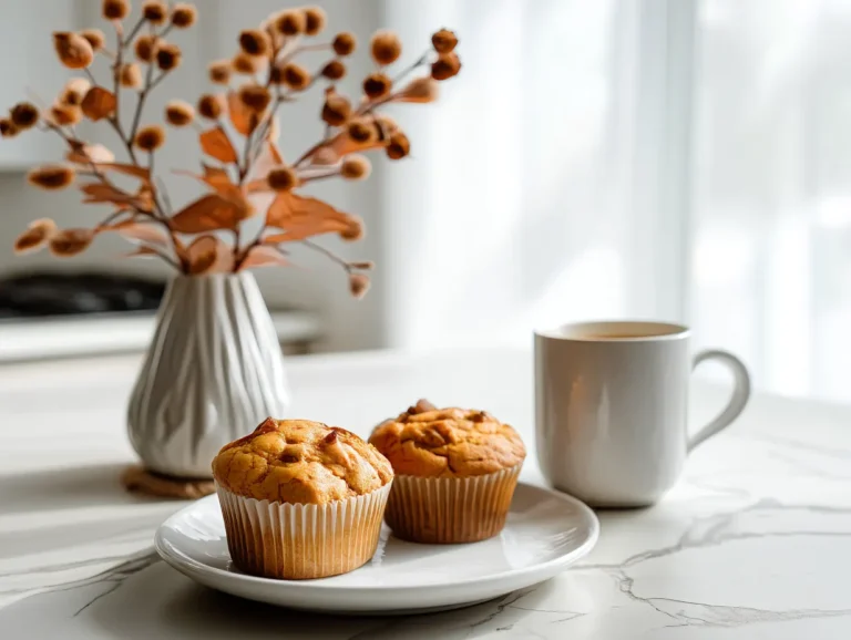 Served protein pumpkin muffins with coffee