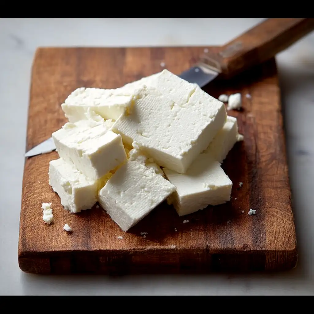 Sliced feta cheese for Dutch Corn Salad
