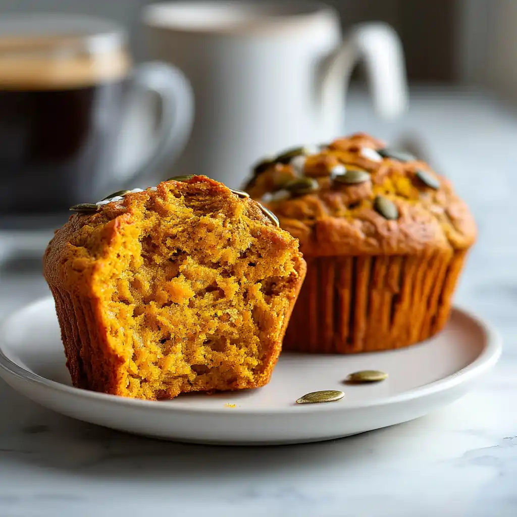 Close-up of the fluffy inside of a sourdough pumpkin muffin