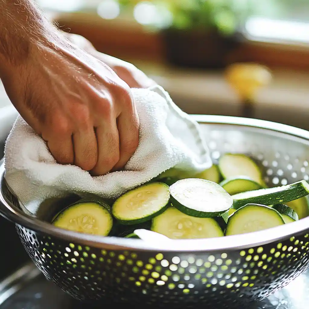 squeezing zucchini for flatbread