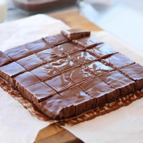 Cottage cheese fudge cut into squares