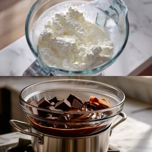 Blending cottage cheese and melting chocolate