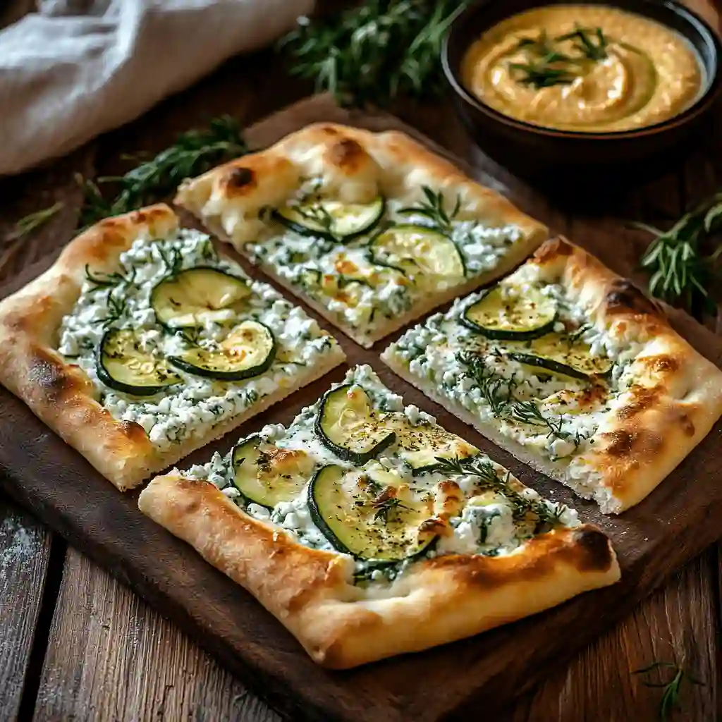 serving zucchini cottage cheese flatbread