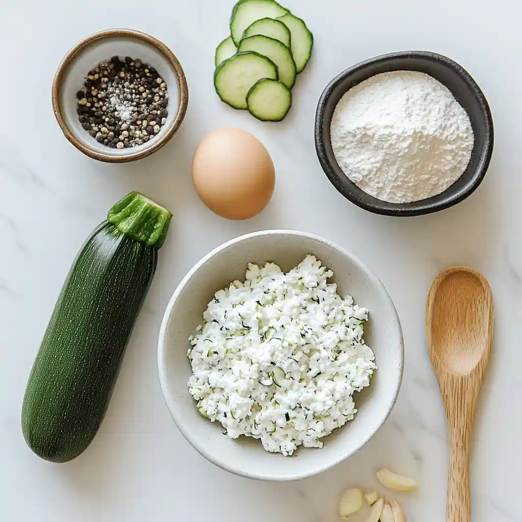zucchini flatbread ingredients layout with almond flour