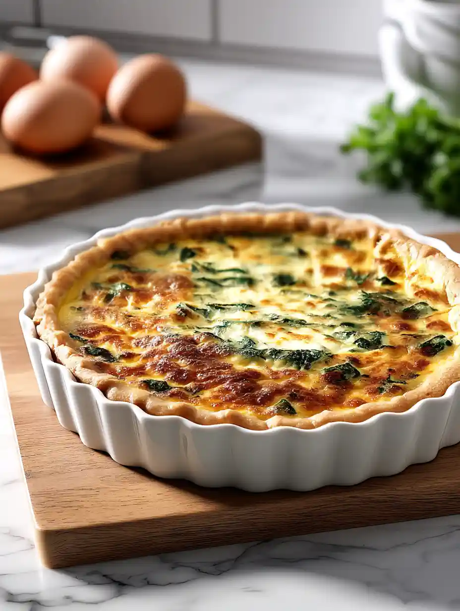baked quiche florentine with golden crust and spinach filling