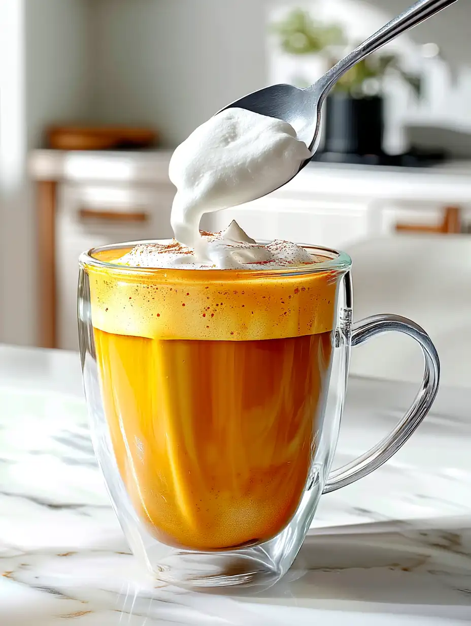Pumpkin chai latte with cold foam preparation process
