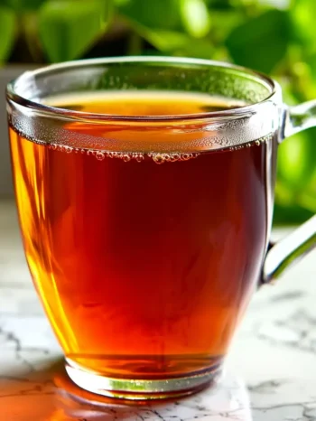 Hot black tea in a glass cup