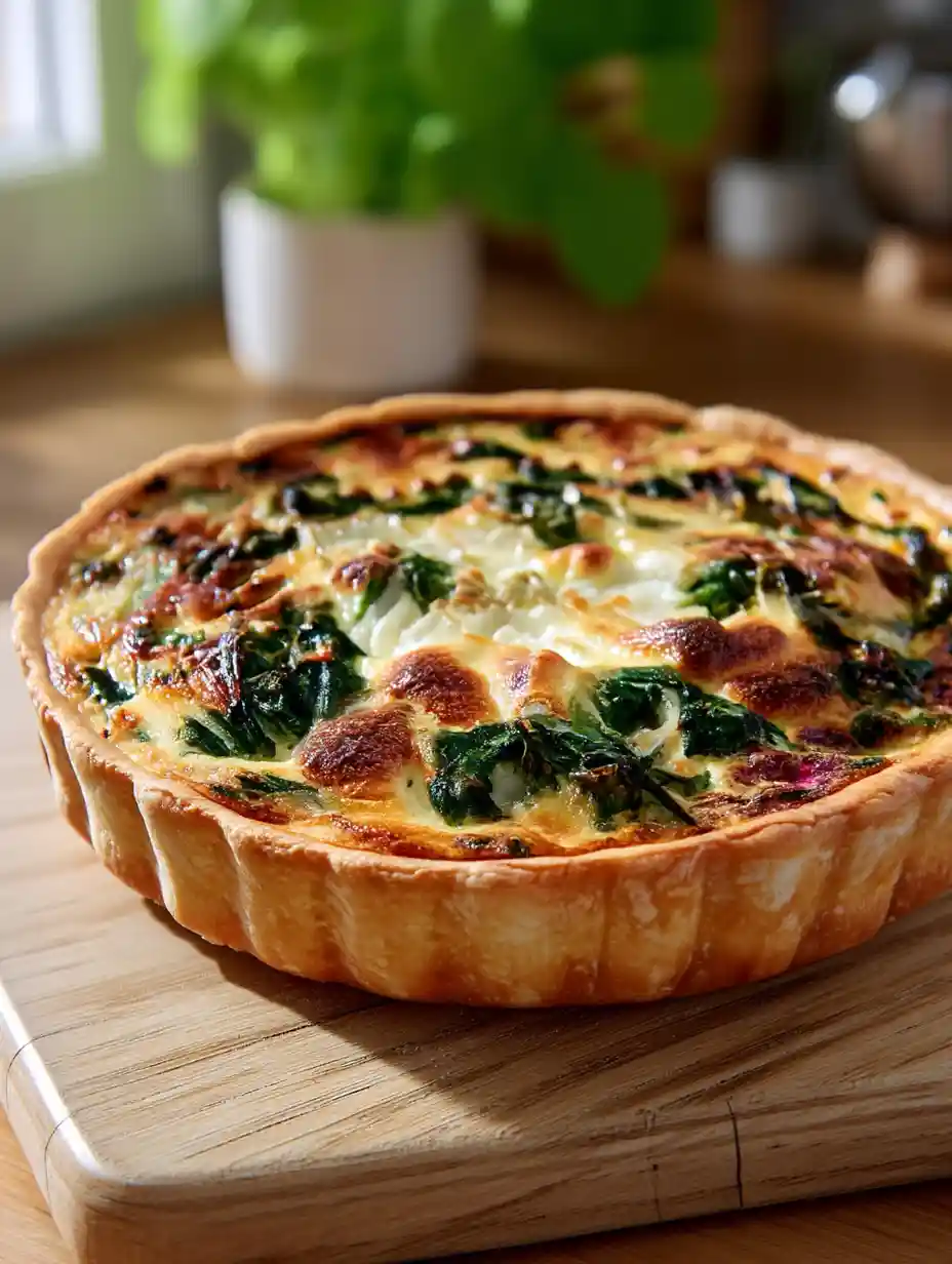 florentine spinach quiche with golden crust and creamy filling
