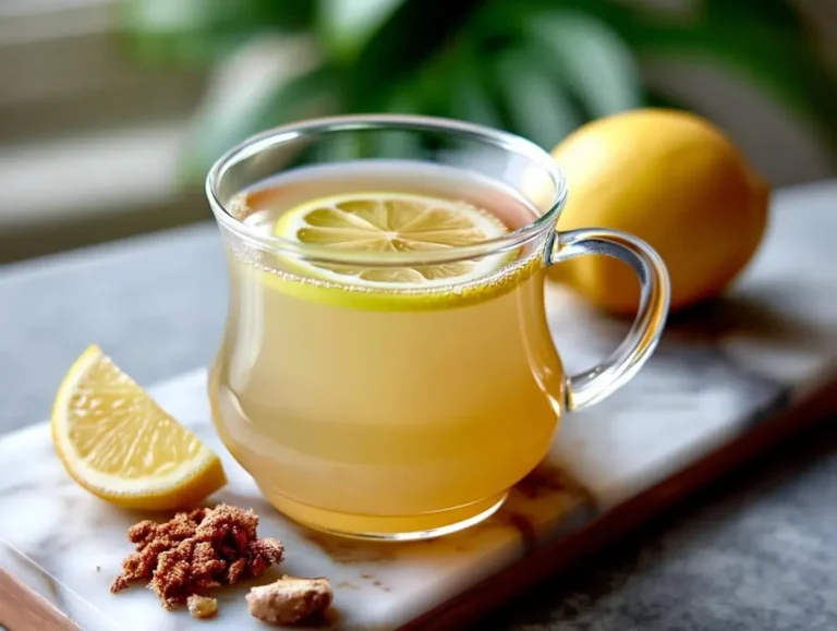 ginger lemon honey tea in clear glass