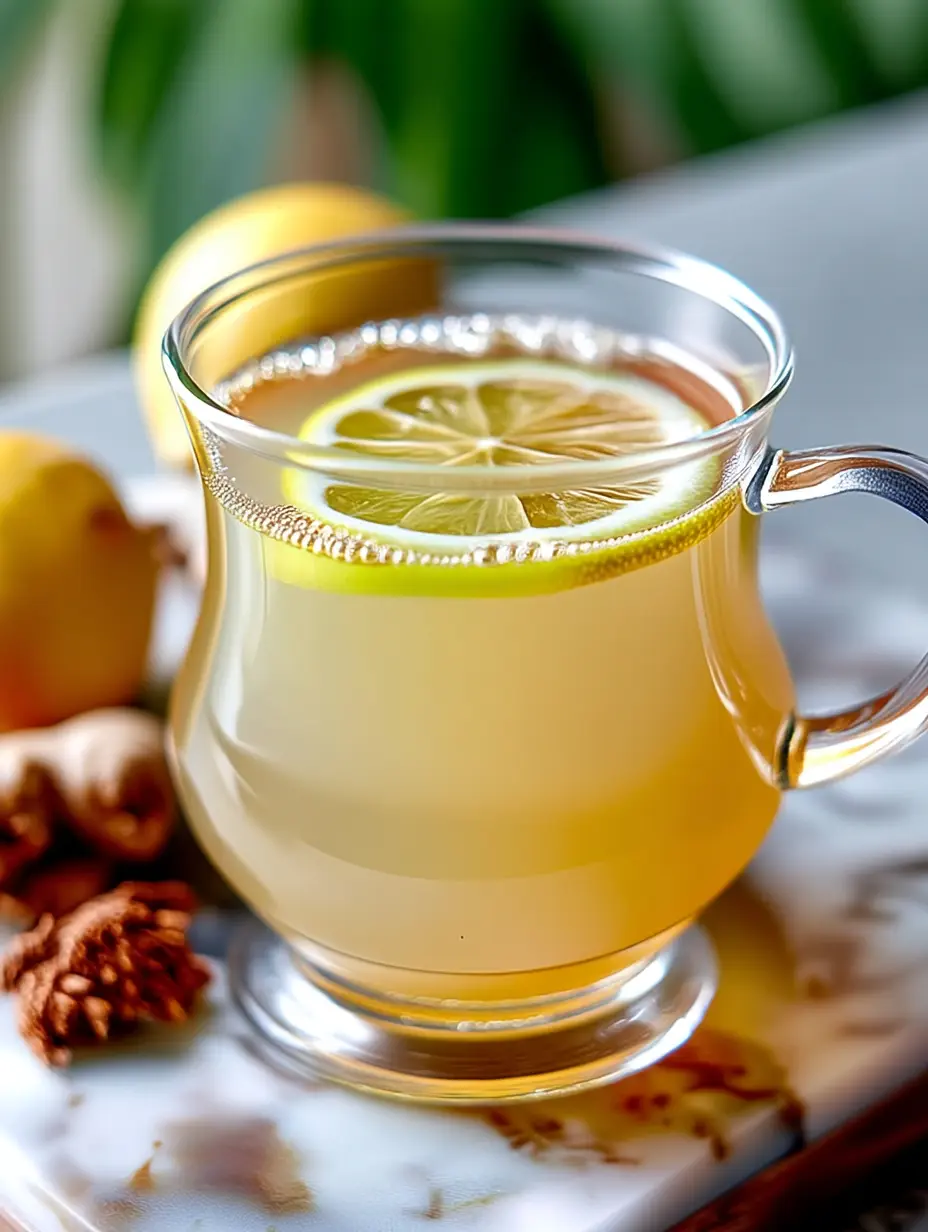 pale yellow ginger lemon honey tea in clear glass