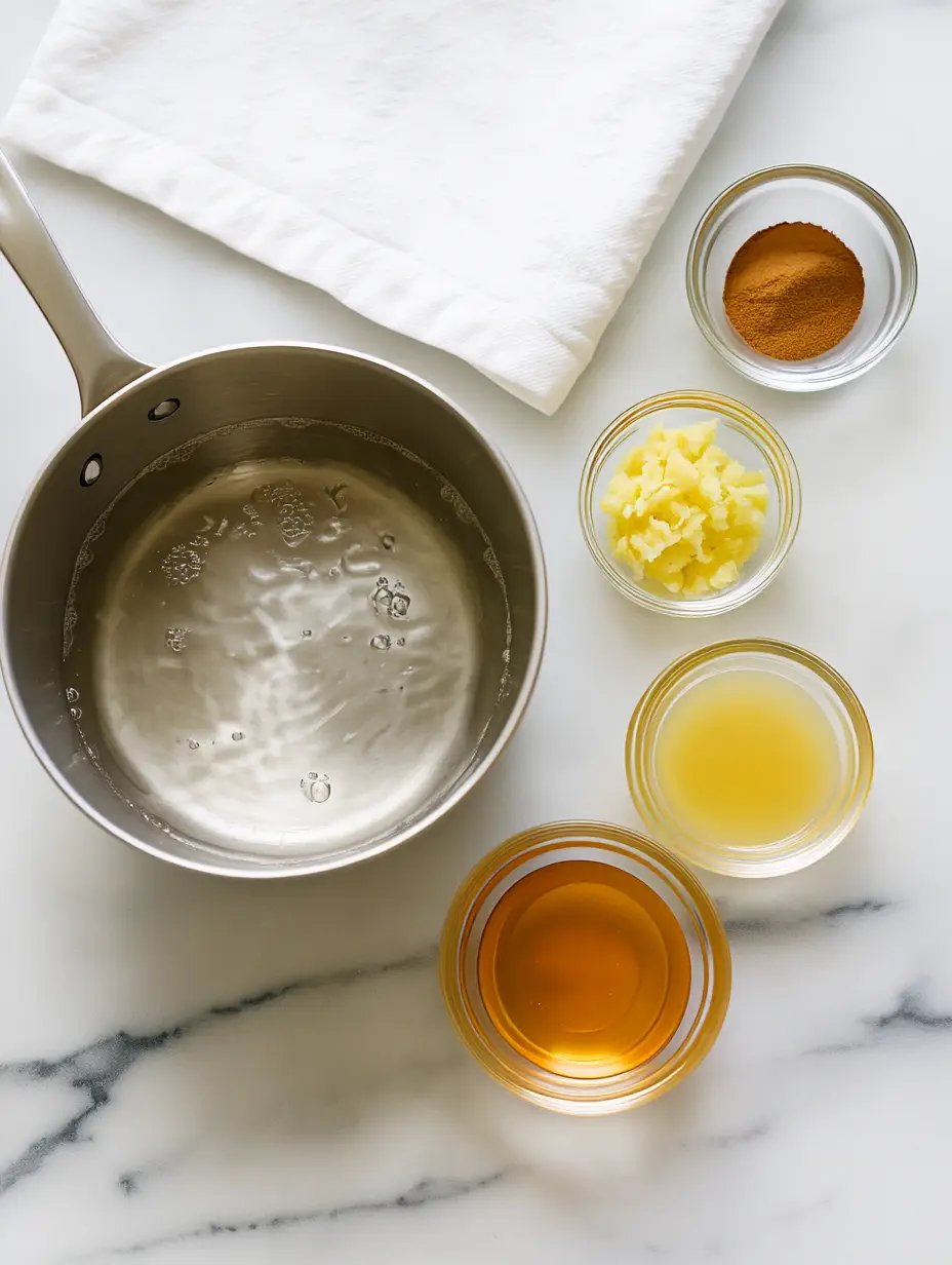 sliced ginger, yellow lemon, golden honey and brown cinnamon