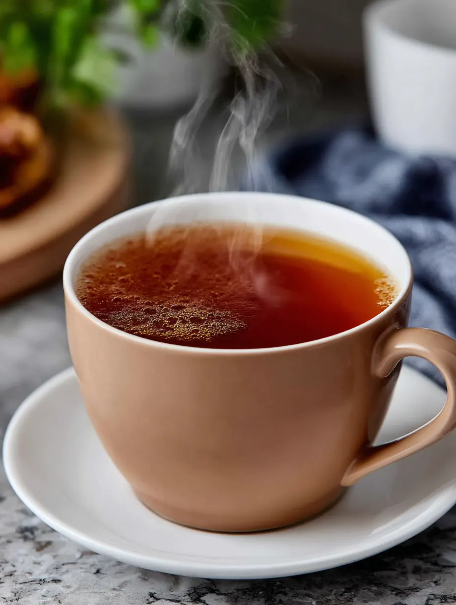 Wellness drinks: hot oolong tea served in a ceramic cup on a saucer with steam rising.