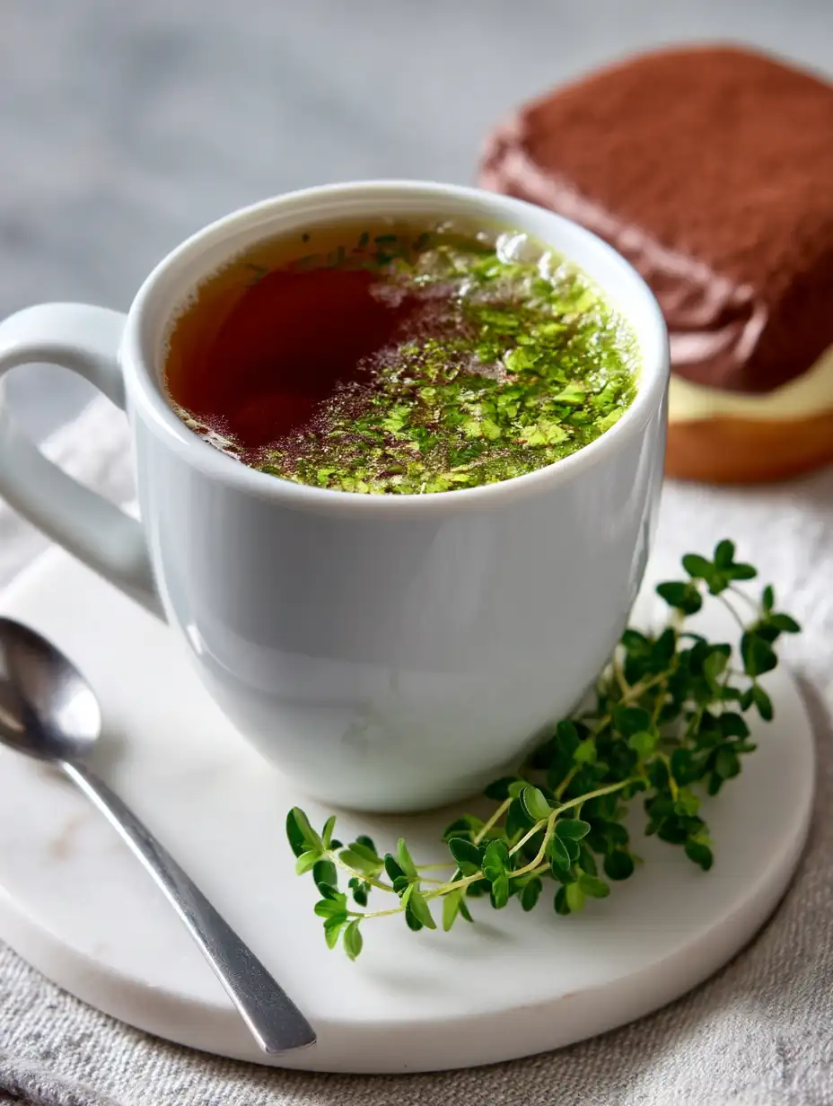 Wellness drinks: traditional yerba mate tea in a white mug with fresh herbs.