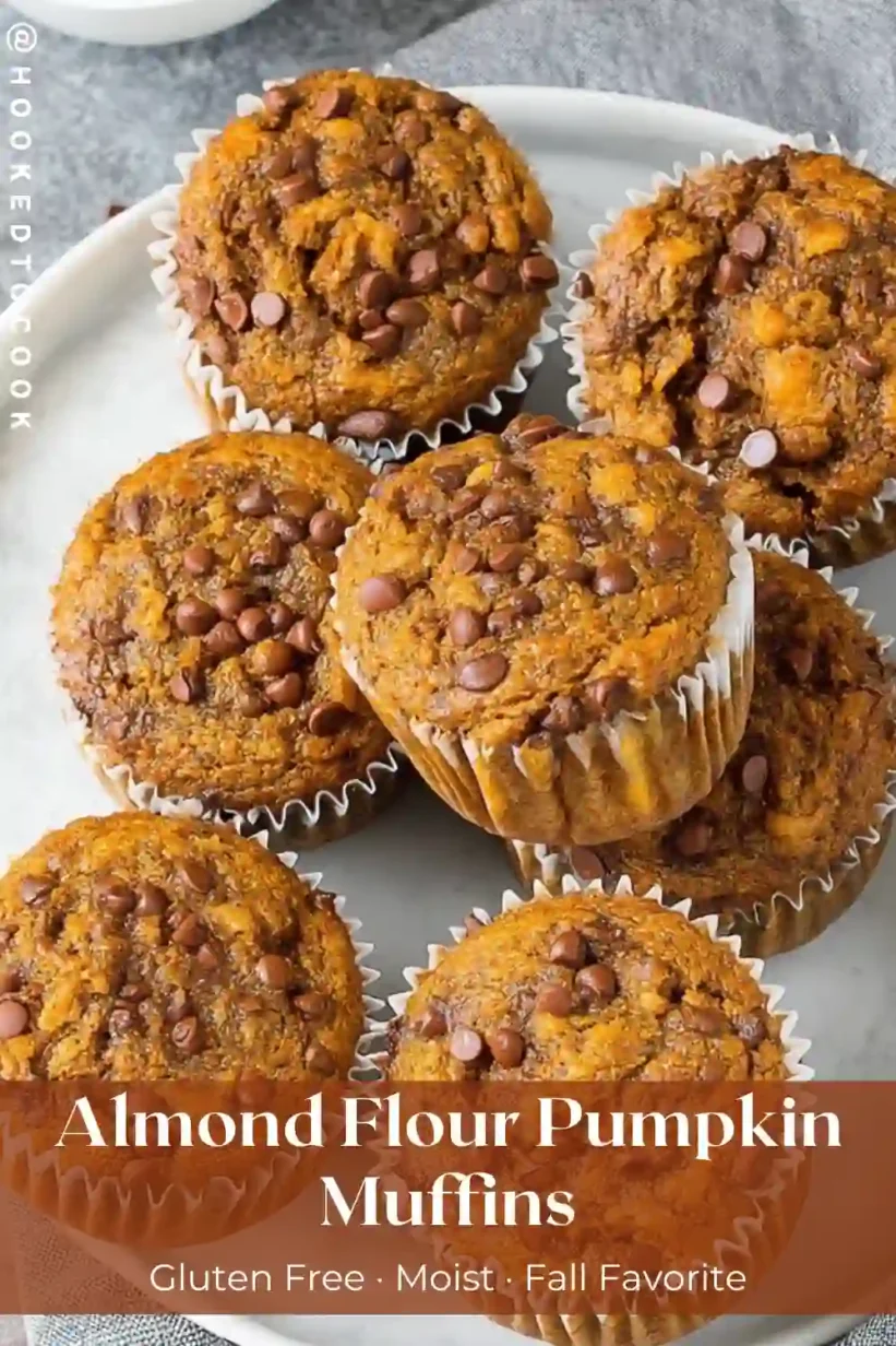 almond flour pumpkin muffins topped with chocolate chips, gluten free fall recipe