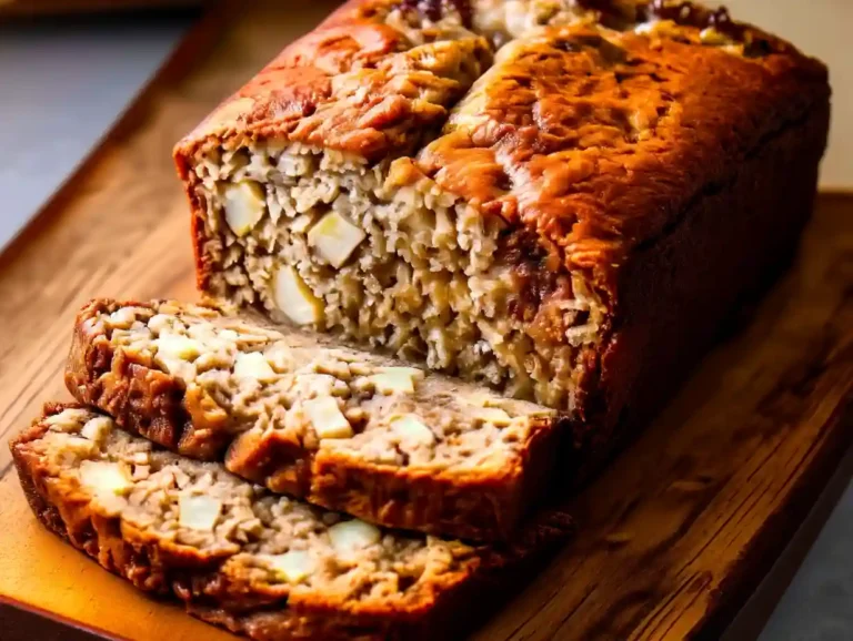 Apple Cinnamon Quick Bread sliced warm with tender apples and cinnamon crust