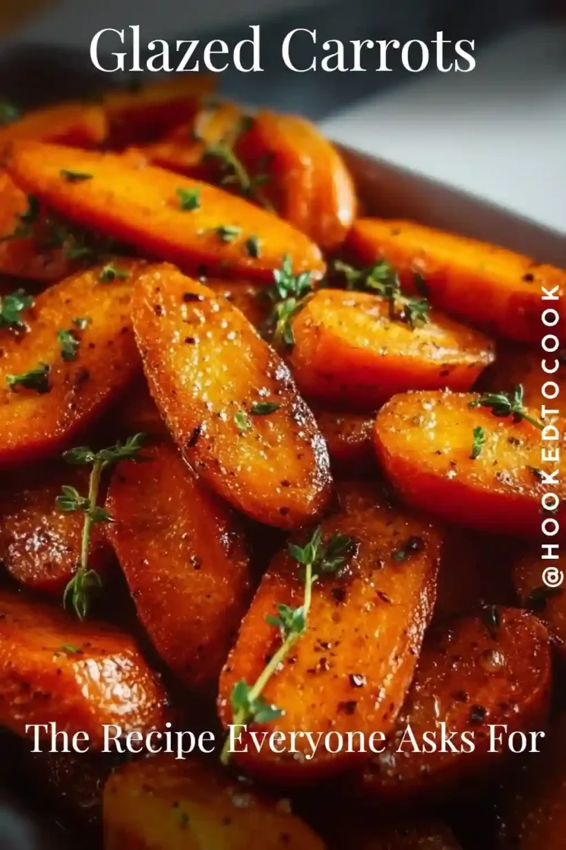 Glazed Carrots caramelized in brown sugar and herb butter, garnished with fresh thyme