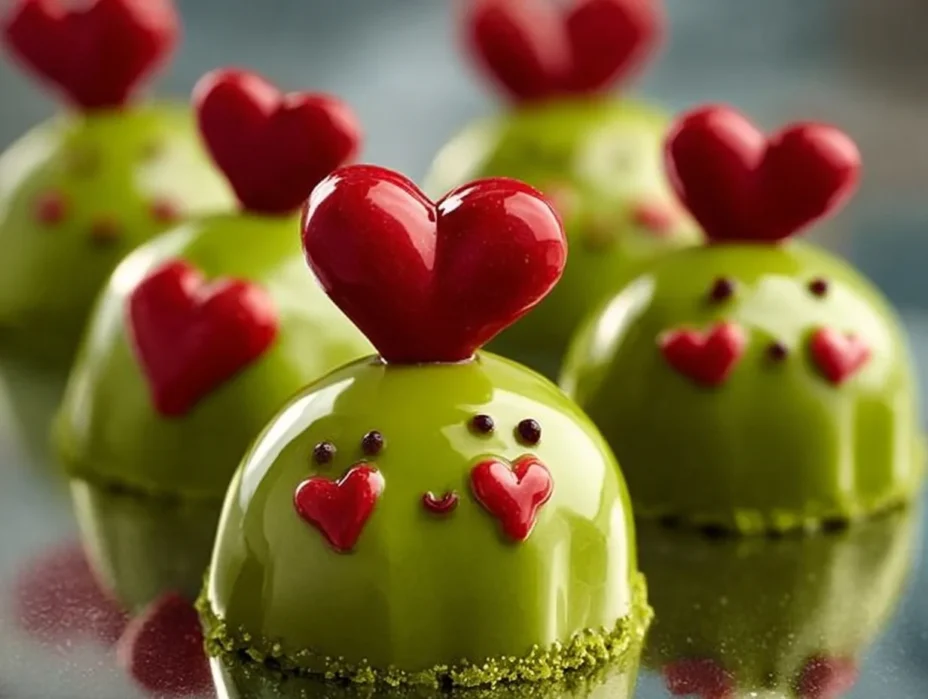 Delicious Grinch Truffles decorated with green chocolate and red sprinkles