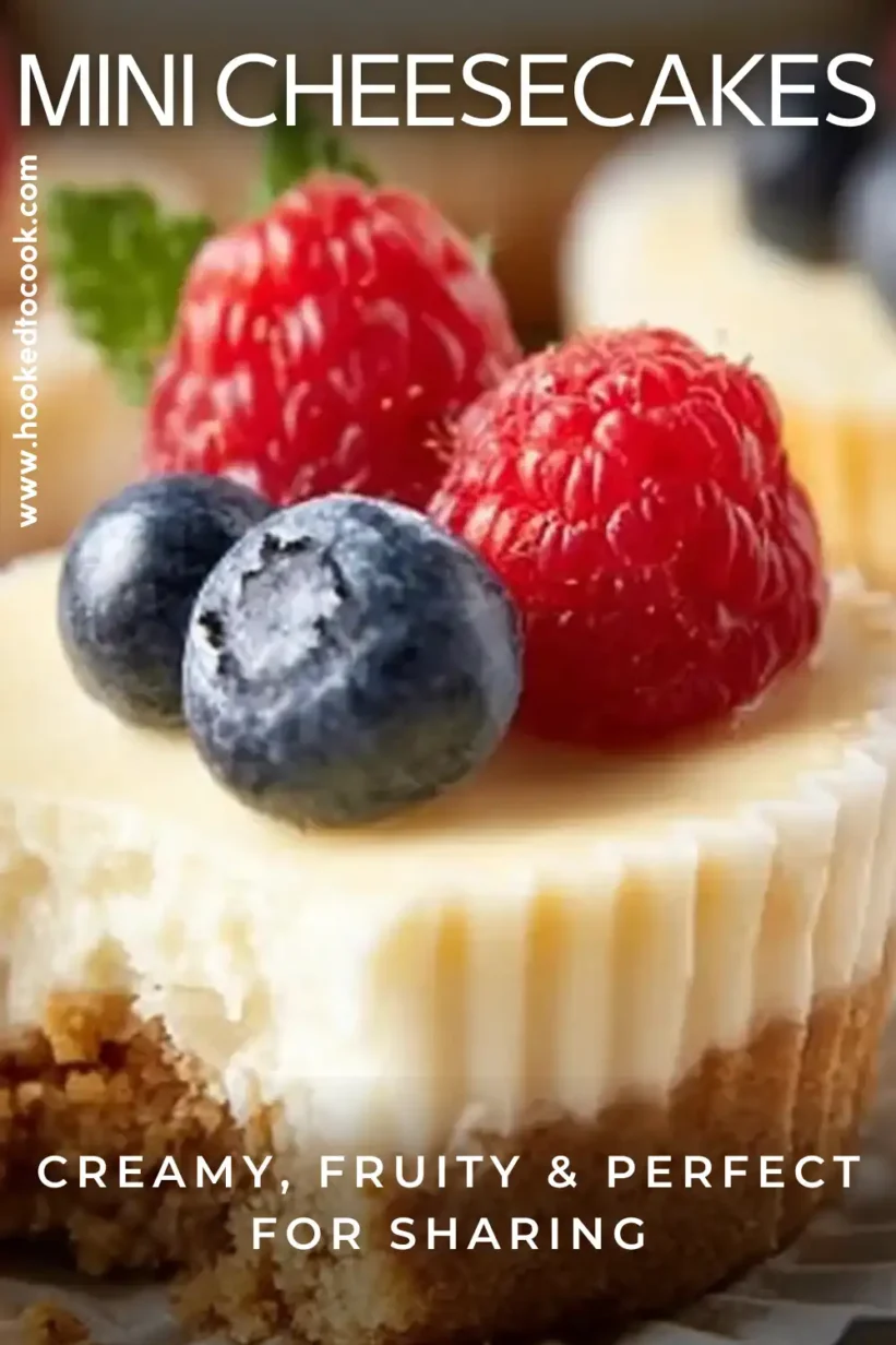 Mini cheesecakes with creamy filling, graham crust, and juicy berries on top.