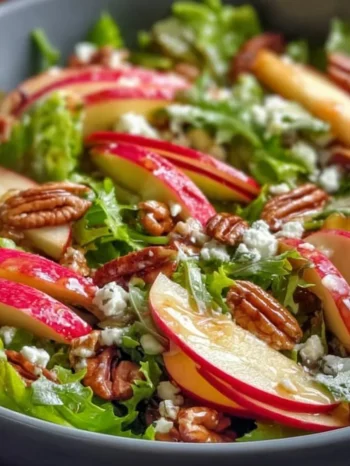 Honeycrisp Apple and Feta Salad in a bowl with pecans, pomegranate, and kale