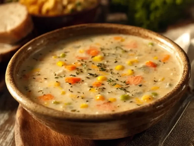 Delicious bowl of copycat Dolly Parton's Stampede Soup served with fresh herbs.