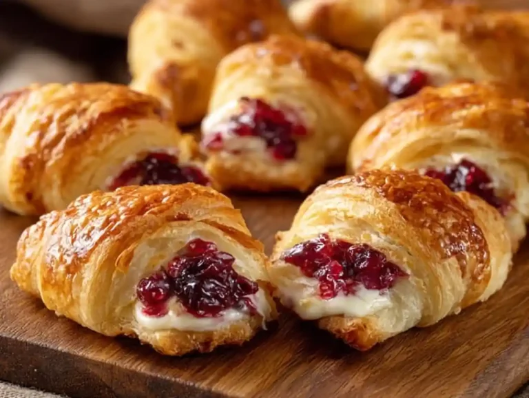 Cranberry Cream Cheese Crescent Bites with golden crust and vibrant cranberry filling.