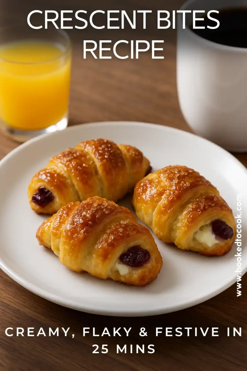 Cranberry Cream Cheese Crescent Bites served with coffee and orange juice on a plate.