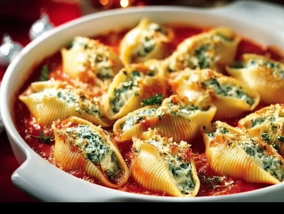 Delicious stuffed shells filled with cheese and herbs served on a plate