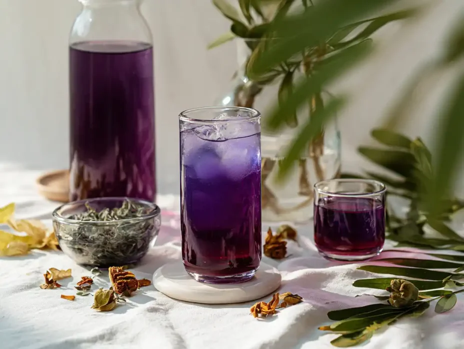 Cup of Butterfly Pea Tea with vibrant blue color
