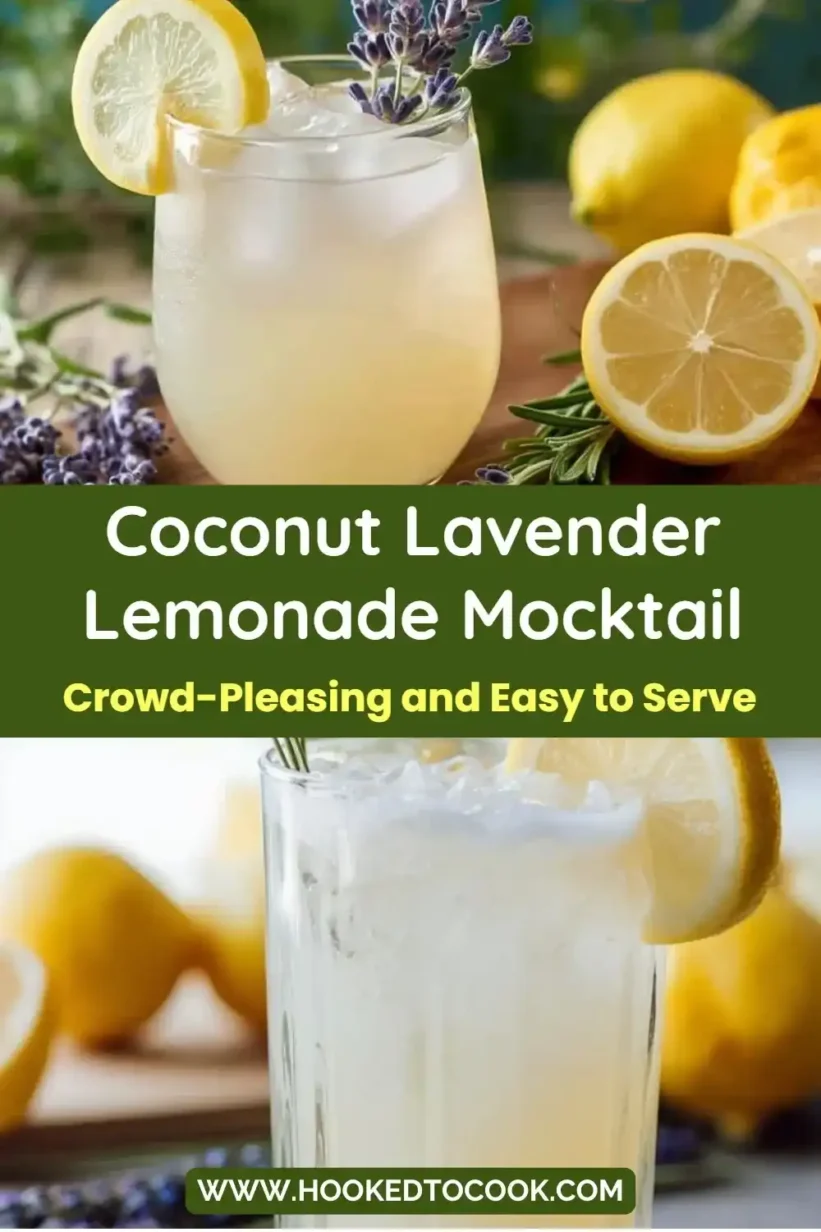  Coconut Lavender Lemonade Mocktail served in glasses with garnishes