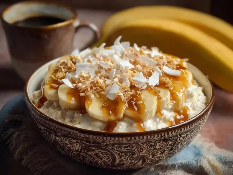 Cottage Cheese Banana Bowl topped with fresh banana slices and nuts.